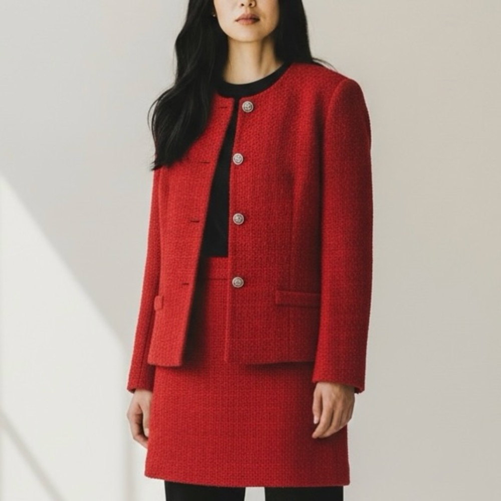 Joan Leslie Red Chic 2Pc Suit Jacket Sz 12 Skirt Sz 14